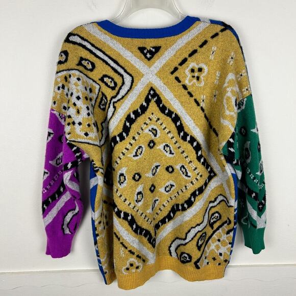 Autumn Cashmere Multicolored 100% Cashmere Bandana Print Long Sleeve Sweater L - Picture 4 of 6